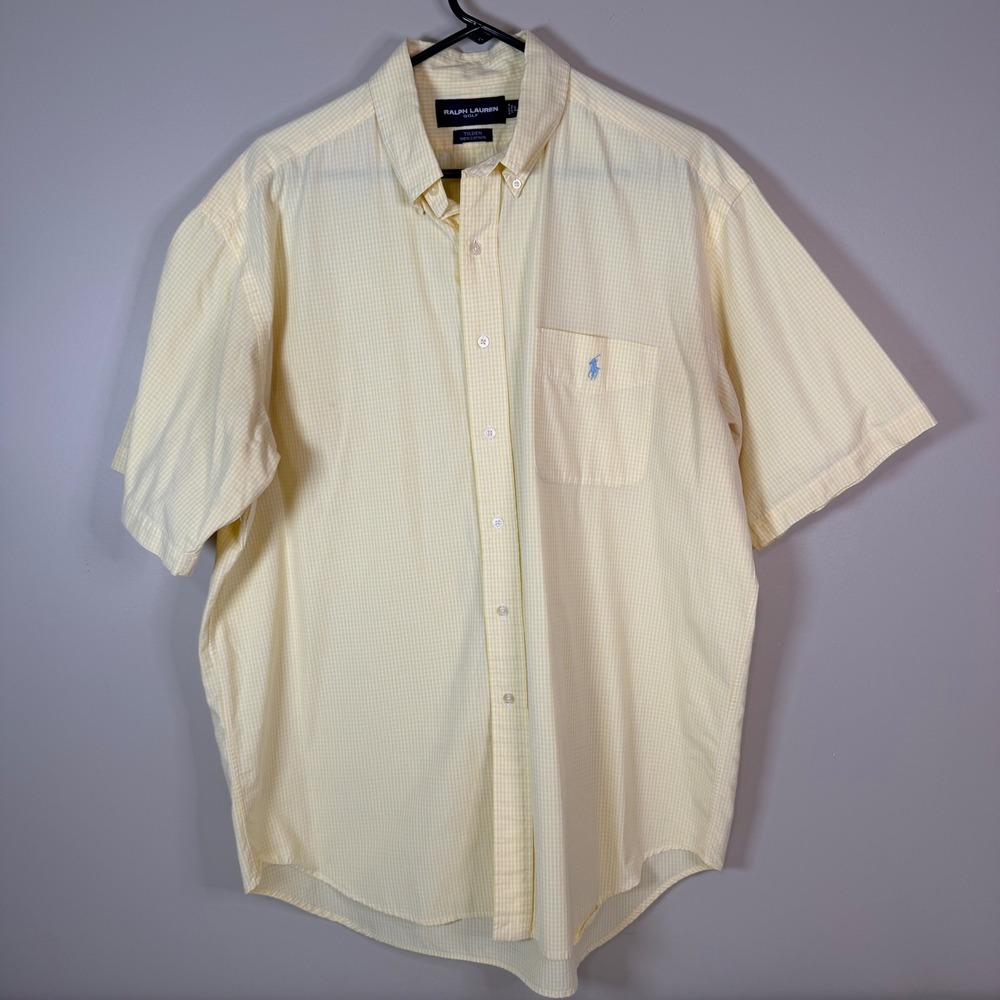 Ralph Lauren Golf Men's LG Yellow Gingham Short Sleeve‎ Button Down Shirt Preppy